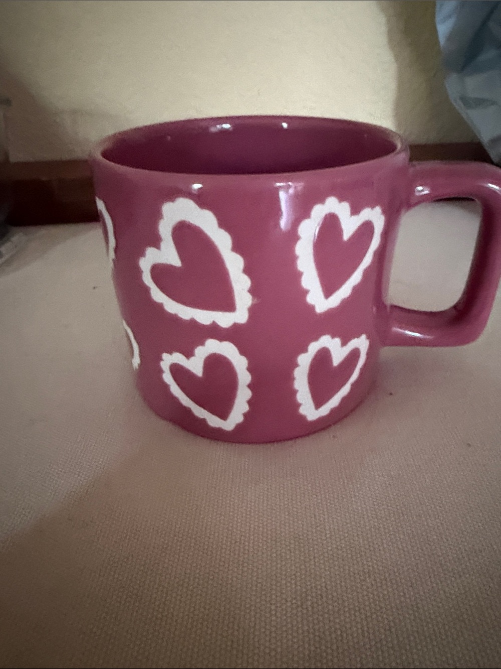 Ceramic Heart Pattern Mug in Deep Pink - Unbranded